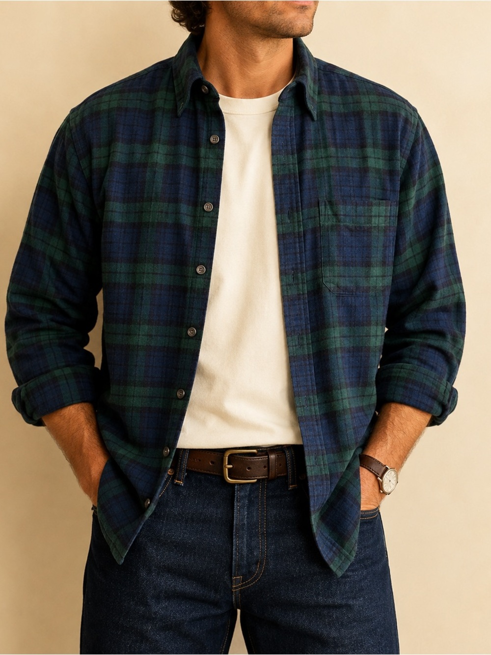 L.L. Bean Black Watch Plaid Flannel Shirt XL Tall Traditional Fit 100% Cotton